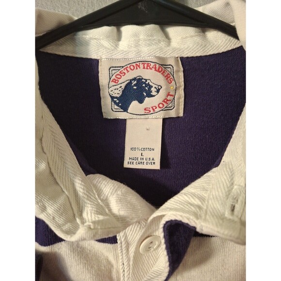 Vintage Boston Traders Polo Shirt Mens  L Striped Long Sleeve 90s Red White Blue - Picture 5 of 8
